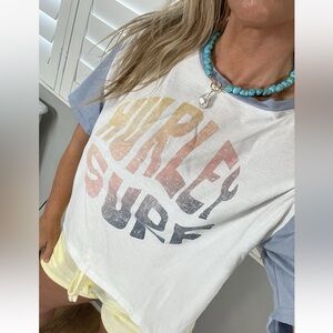 Hurley Surf Raglan Short Sleeve Relaxed Fit T Shirt Top Woman’s L Blue White‎